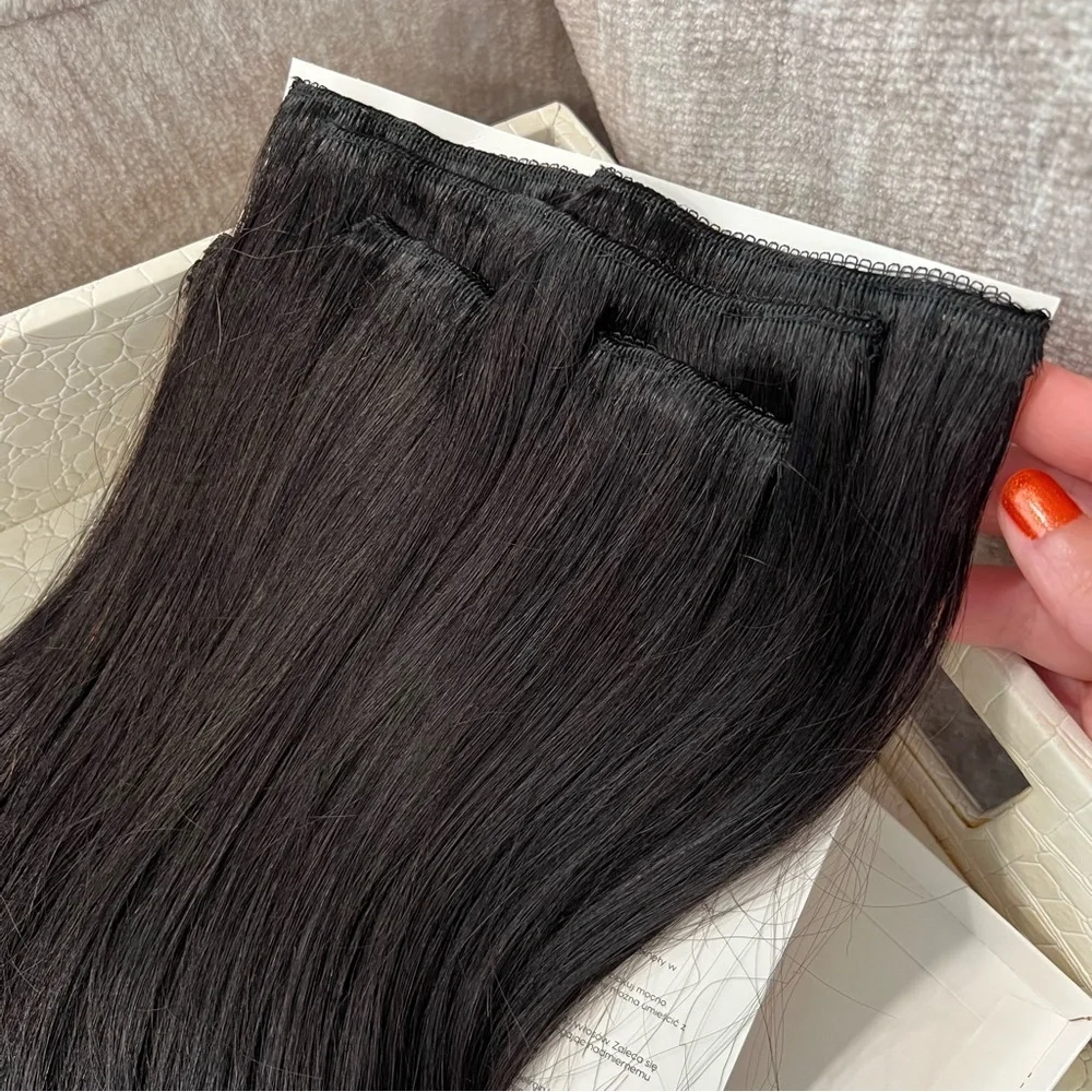 16” Nat‎ Black Clip in Human Hair Extensions Lace Weft Full Head 7pc 110g KL7